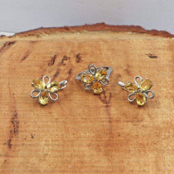 92.5 Sterling Silver natural Citrine Gemstone Ring with Earrings set - Image 4