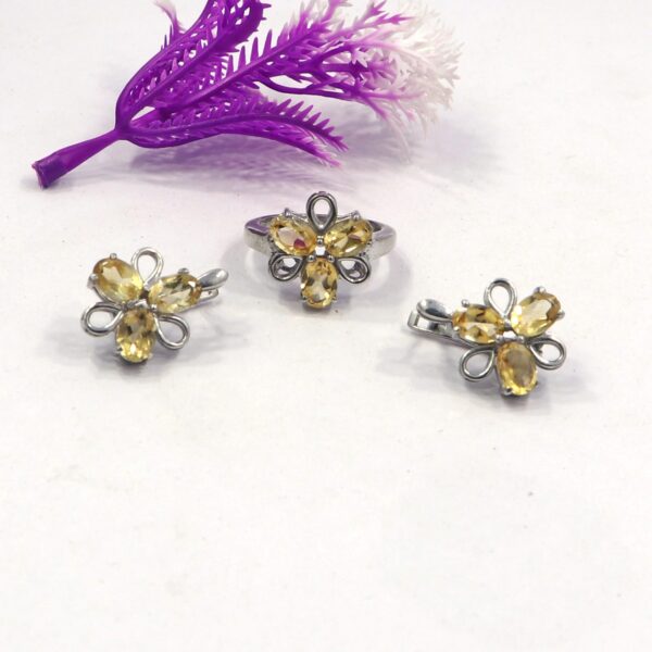 92.5 Sterling Silver natural Citrine Gemstone Ring with Earrings set