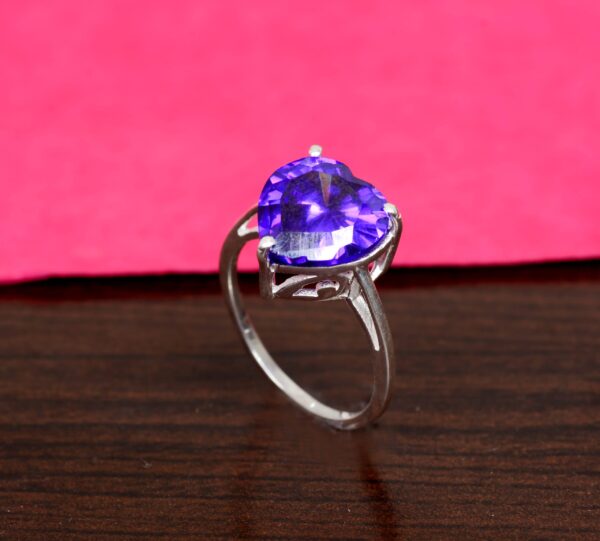 Natural Amethyst 925 Sterling Silver Heart Shape Ring - Image 2