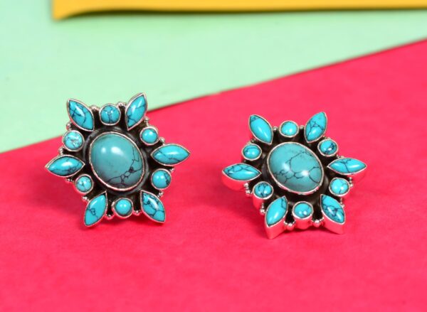 Sterling Silver Turquoise Gemstone Stud Earrings - Image 5