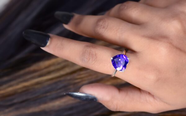 Natural Amethyst 925 Sterling Silver Heart Shape Ring - Image 3