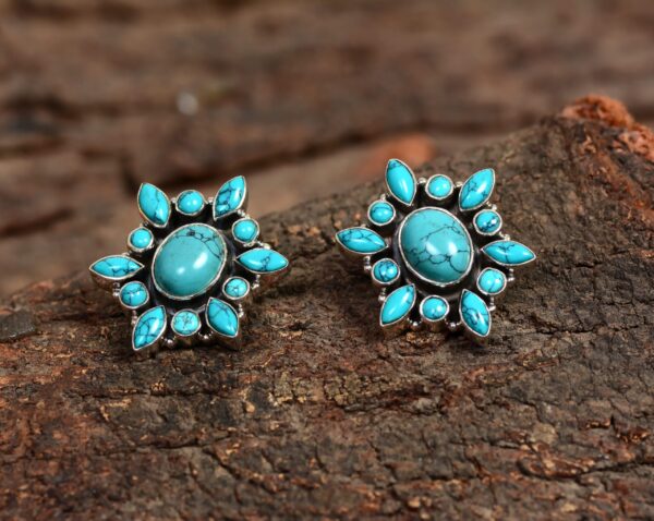 Sterling Silver Turquoise Gemstone Stud Earrings - Image 4