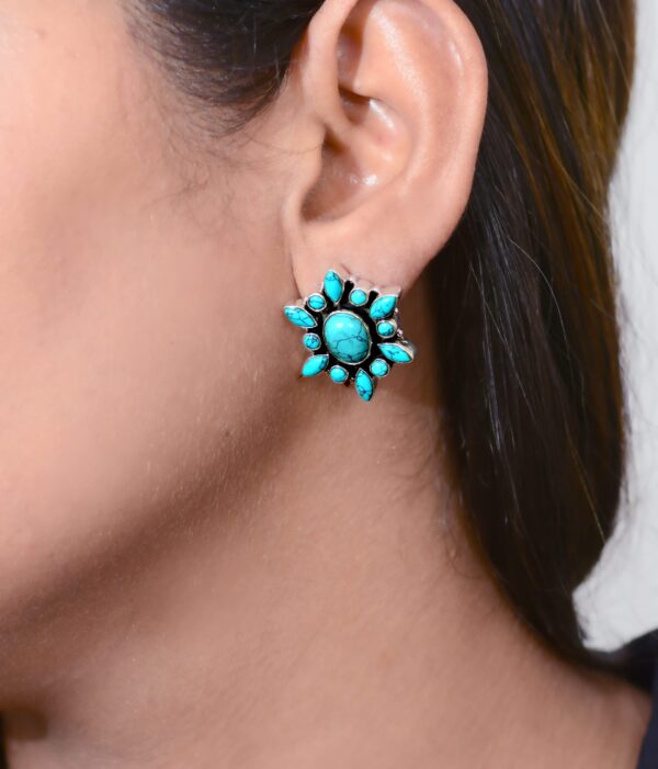 Sterling Silver Turquoise Gemstone Stud Earrings - Image 3
