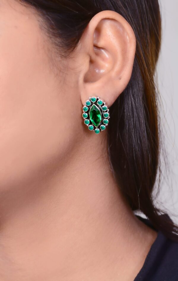 925 Sterling Silver Green Onyx Gemstone Earrings - Image 2