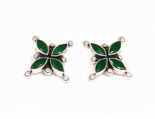 925 Sterling Silver Green Onyx Star Shape Stud Earrings