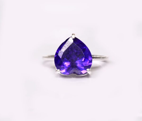 Natural Amethyst 925 Sterling Silver Heart Shape Ring - Image 4