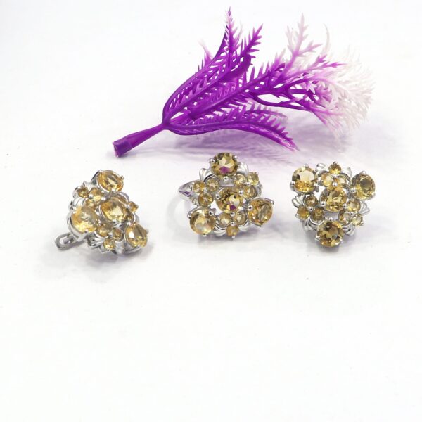 92.5 Sterling Silver Citrine Ring And Earrings Set