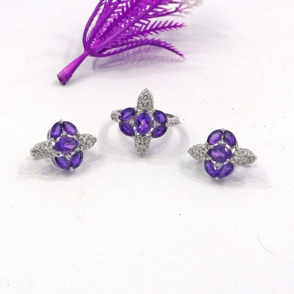 Natural Amethyst 92.5 Sterling Silver Gemstone Ring With Earring Set