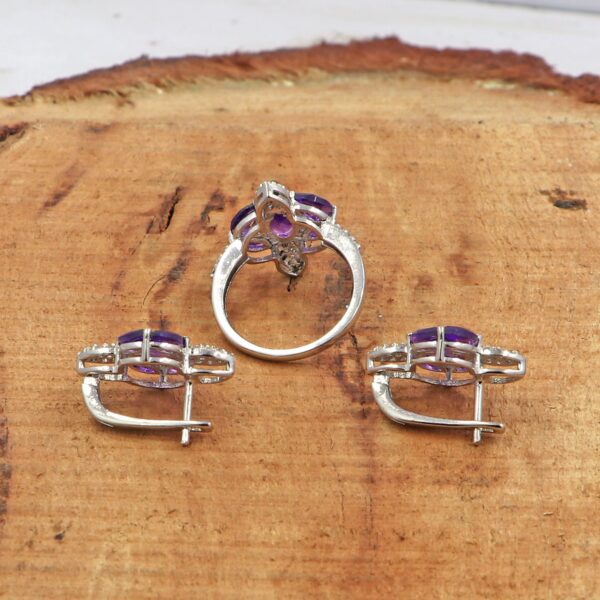Natural Amethyst 92.5 Sterling Silver Gemstone Ring With Earring Set - Image 3