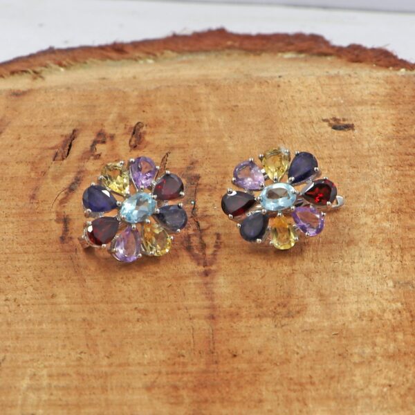 92.5 Sterling Silver Natural Multi Gemstone Ring with Earrings set - Image 4