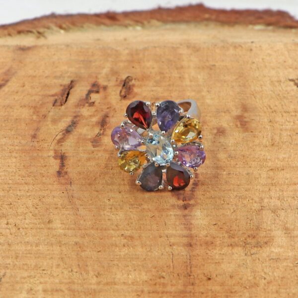 92.5 Sterling Silver Natural Multi Gemstone Ring with Earrings set - Image 2