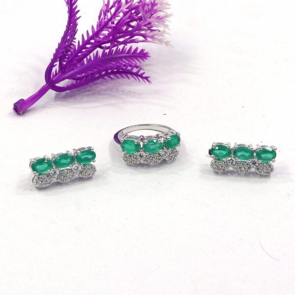 92.5 Sterling Silver Green Onyx Oval Ring & Earring Set