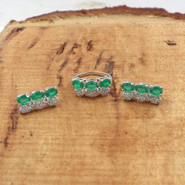 92.5 Sterling Silver Green Onyx Oval Ring & Earring Set - Image 2