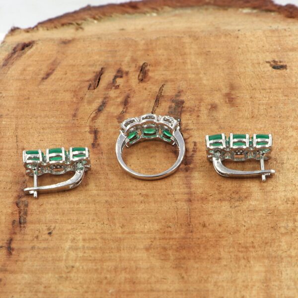 92.5 Sterling Silver Green Onyx Oval Ring & Earring Set - Image 3