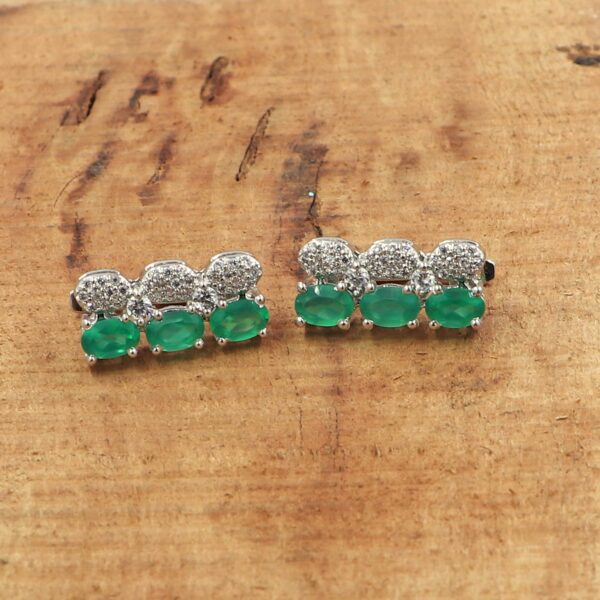 92.5 Sterling Silver Green Onyx Oval Ring & Earring Set - Image 4