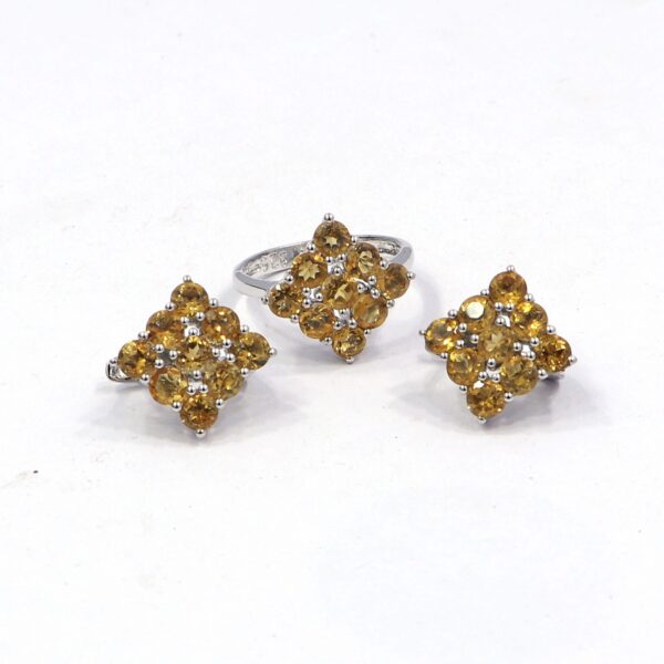 Natural Citrine Gemstone 92.5 Sterling Silver Ring With Earrings Set - Image 2