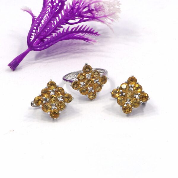 Natural Citrine Gemstone 92.5 Sterling Silver Ring With Earrings Set