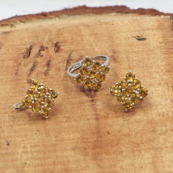 Natural Citrine Gemstone 92.5 Sterling Silver Ring With Earrings Set - Image 4