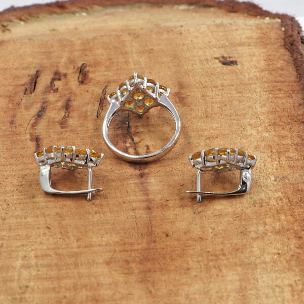 Natural Citrine Gemstone 92.5 Sterling Silver Ring With Earrings Set - Image 5