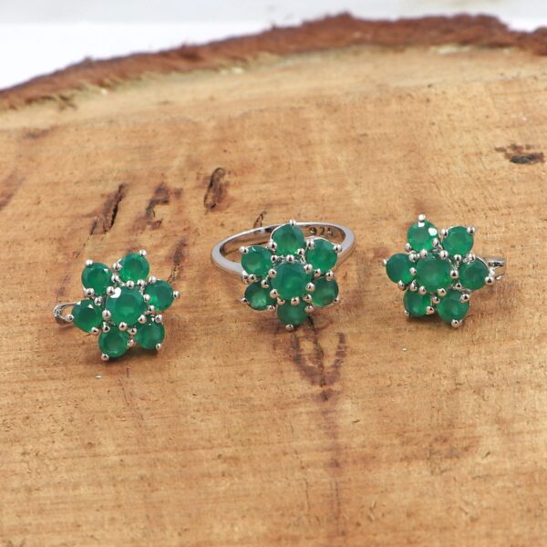 Buy Natural Emerald 925 Sterling Silver Ring and Earrings Set