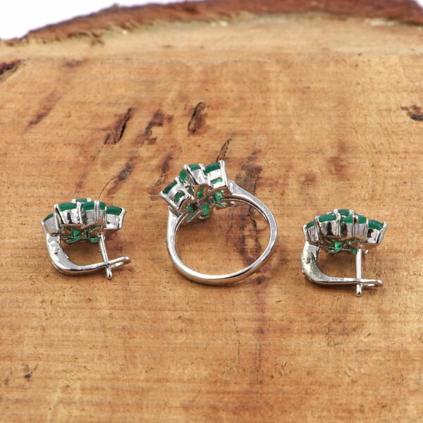 Buy Natural Emerald 925 Sterling Silver Ring and Earrings Set - Image 2