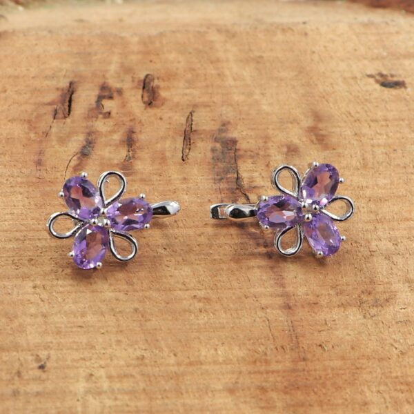 Natural Amethyst 92.5 Sterling Silver Ring with Russian Lock Earrings Set - Image 3