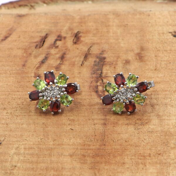 Natural Garnet & Peridot 92.5 Sterling Silver Ring & Earring Set - Russian Lock - Image 4