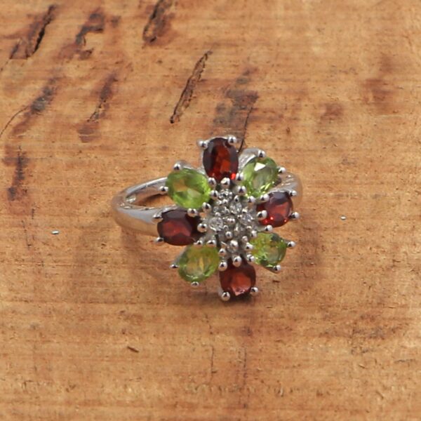 Natural Garnet & Peridot 92.5 Sterling Silver Ring & Earring Set - Russian Lock - Image 5