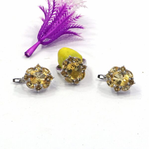 Natural Citrine 92.5 Sterling Silver Ring & Earring Set