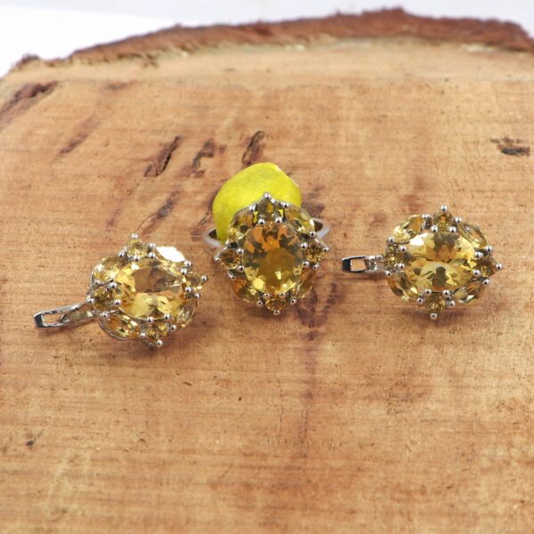 Natural Citrine 92.5 Sterling Silver Ring & Earring Set - Image 5