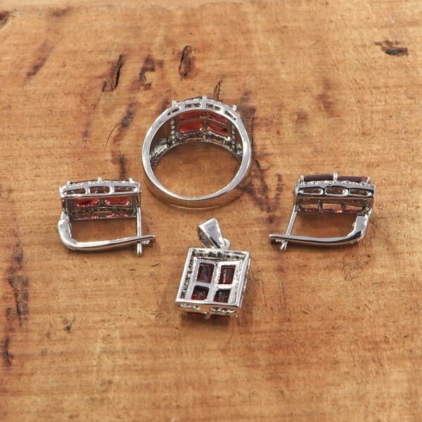 Natural Garnet Gemstone 92.5 Sterling Silver Ring, Earring Set, and Pendant - Image 4
