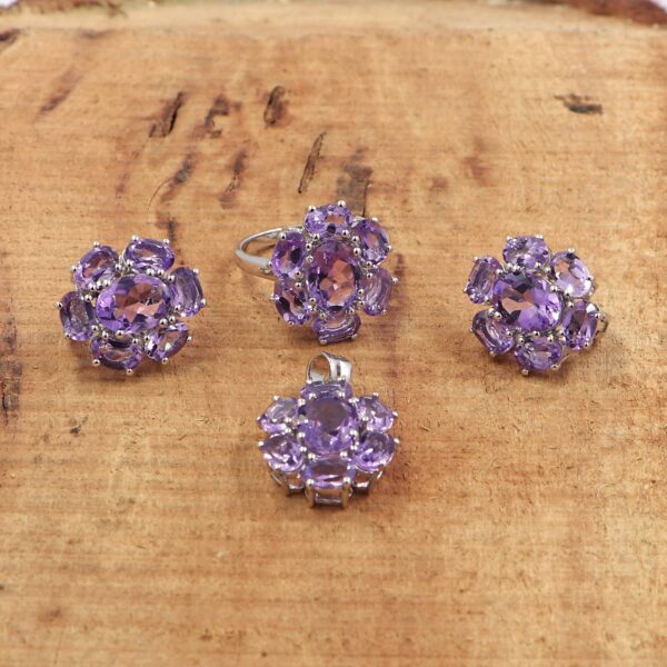 Natural Amethyst Gemstone Set  92.5 Sterling Silver Ring, Earring, & Pendant - Image 6