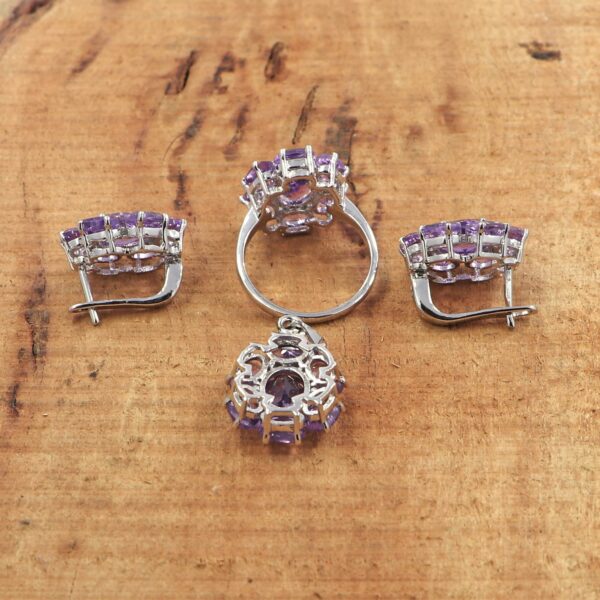Natural Amethyst Gemstone Set  92.5 Sterling Silver Ring, Earring, & Pendant - Image 7