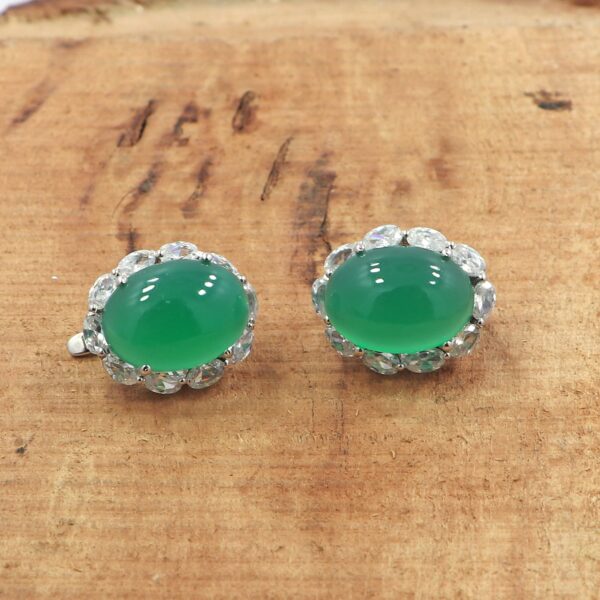 Natural Green Onyx 92.5 Sterling Silver Ring and Earring Set with Russian Lock - Image 4