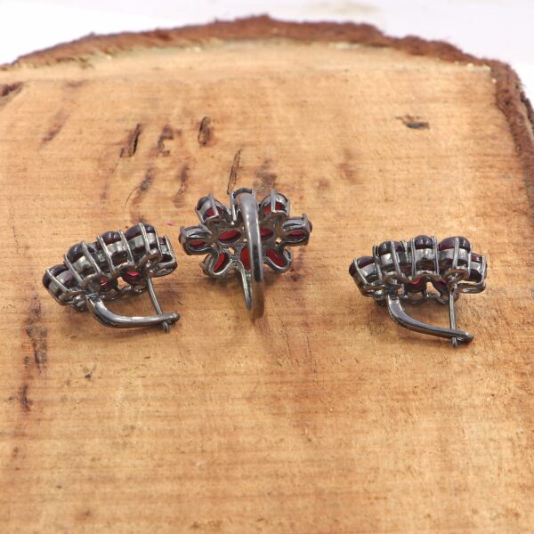 Natural Garnet Jewelry - 92.5 Sterling Silver Ring & Earrings Set - Image 5