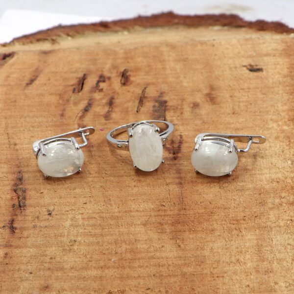 Natural Moonstone Jewelry Set | 925 Sterling Silver Ring & Earrings - Image 2