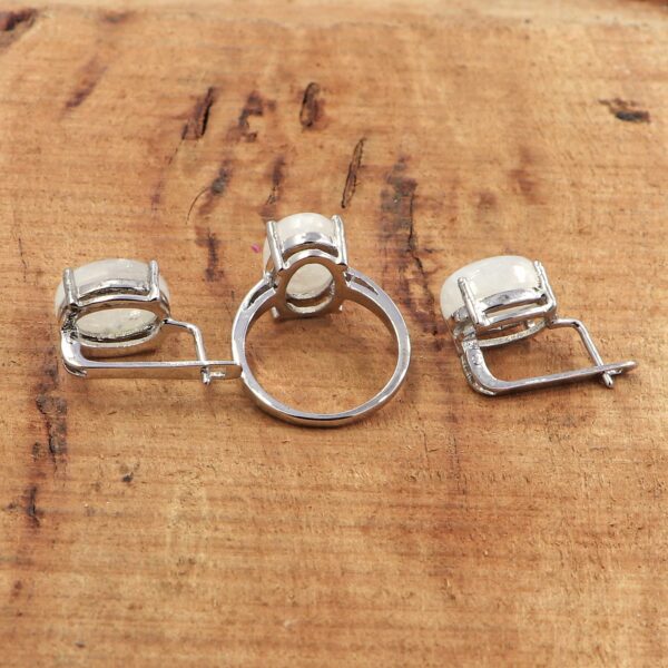 Natural Moonstone Jewelry Set | 925 Sterling Silver Ring & Earrings - Image 3