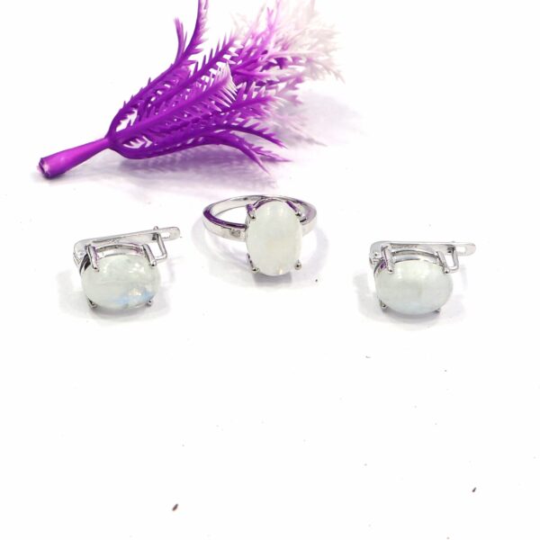 Natural Moonstone Jewelry Set | 925 Sterling Silver Ring & Earrings - Image 6