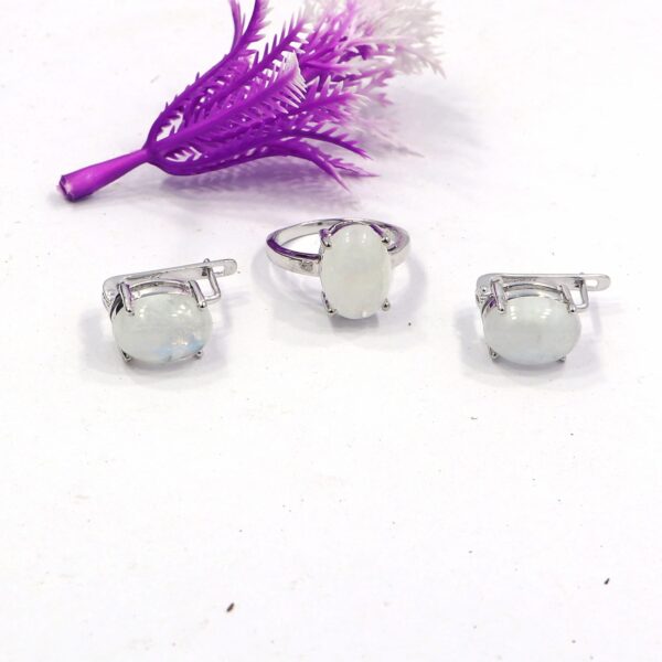 Natural Moonstone Jewelry Set | 925 Sterling Silver Ring & Earrings