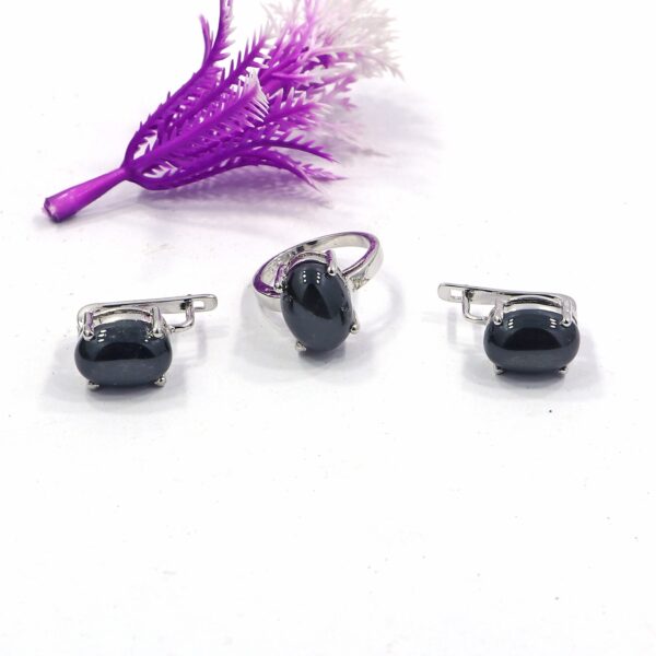 Natural Black Onyx 925 Sterling Silver Ring & Earrings Set