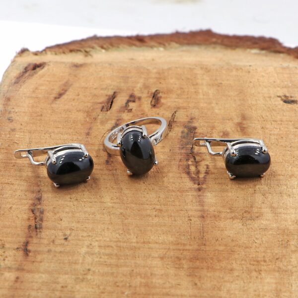 Natural Black Onyx 925 Sterling Silver Ring & Earrings Set - Image 2