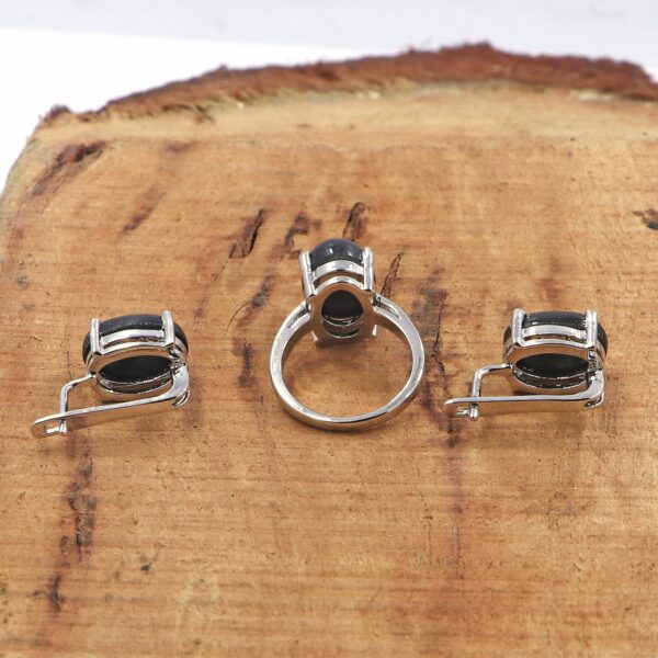 Natural Black Onyx 925 Sterling Silver Ring & Earrings Set - Image 3
