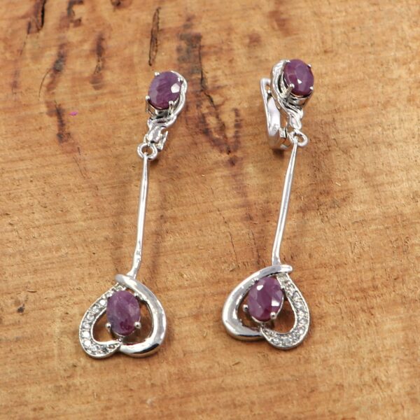 Natural Ruby Earrings | 925 Sterling Silver Ruby Dangle Earrings - Image 2