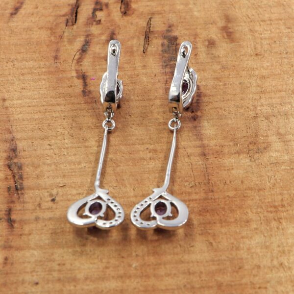 Natural Ruby Earrings | 925 Sterling Silver Ruby Dangle Earrings - Image 3
