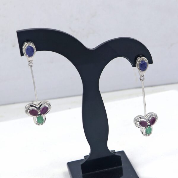 Natural Multi Gemstone 925 Sterling Silver Dangle Earrings featuring Lapis, Green Onyx, and Ruby with Russian lock backing - Image 3
