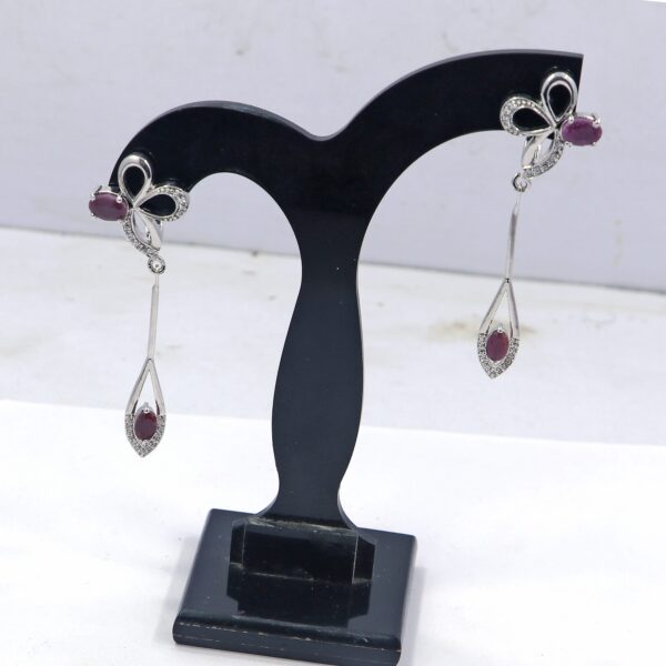 Natural Ruby Gemstone 925 Sterling Silver Dangle Earrings - Image 7