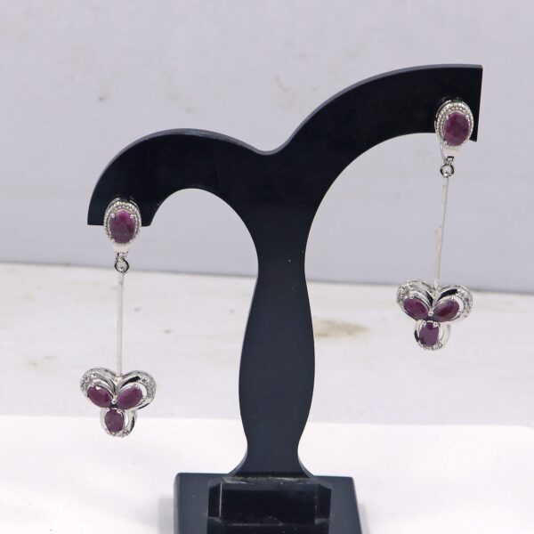Natural Multi Gemstone 925 Sterling Silver Ruby Dangle Earrings with Oval Rubies and Russian Lock Backing - Image 2