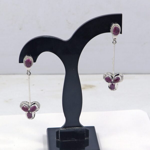 Natural Multi Gemstone 925 Sterling Silver Ruby Dangle Earrings with Oval Rubies and Russian Lock Backing - Image 3