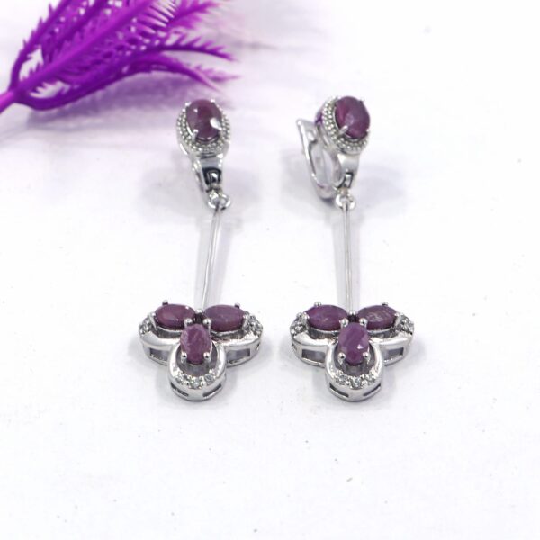 Natural Multi Gemstone 925 Sterling Silver Ruby Dangle Earrings with Oval Rubies and Russian Lock Backing