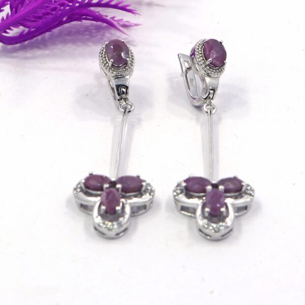 Natural Multi Gemstone 925 Sterling Silver Ruby Dangle Earrings with Oval Rubies and Russian Lock Backing - Image 4